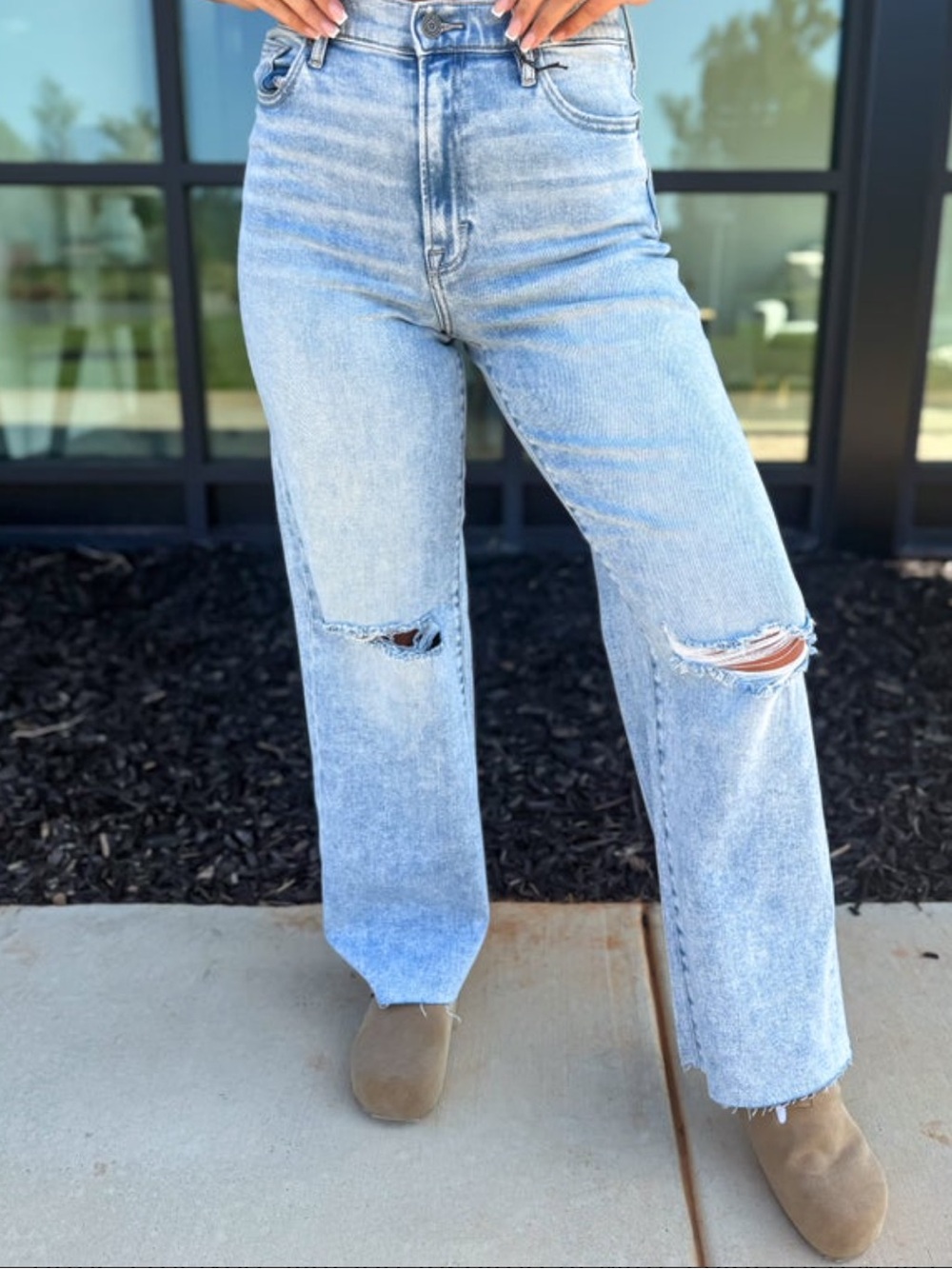 High-Rise Light Blue Distressed Straight Leg Jeans